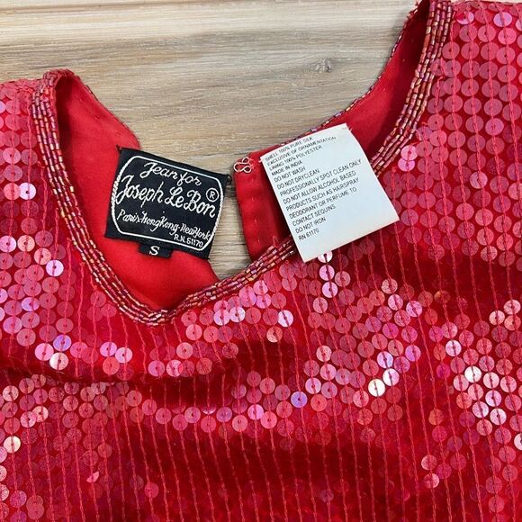 JEAN for JOSEPH Le BON Red Vintage Sequin Women’s Silk Formal Blouse Size Small - Picture 6 of 9
